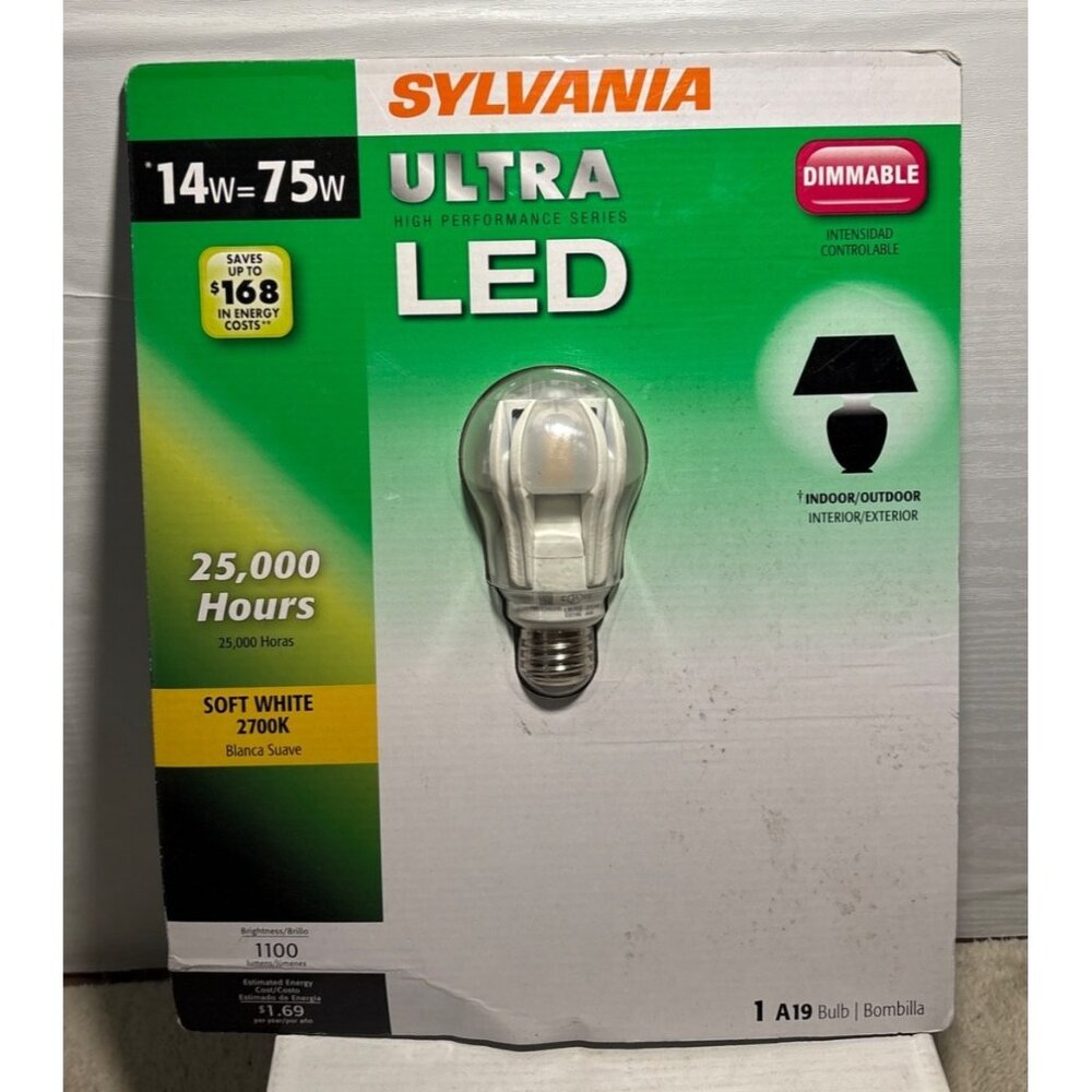 Sylvania Ultra LED Lightbulb A19 Bulb 14W = 75W Dimmable In/Outdoor Soft White